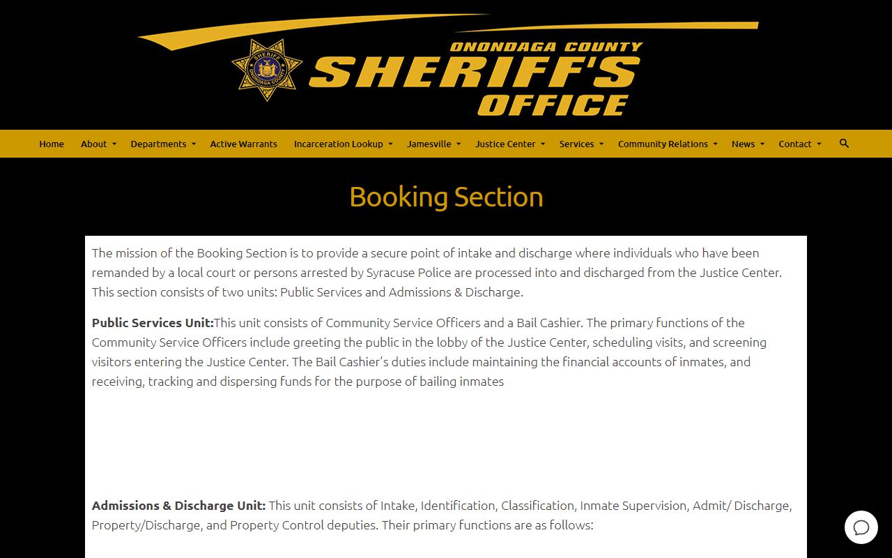 Onondaga County booking section intake and photo image record source