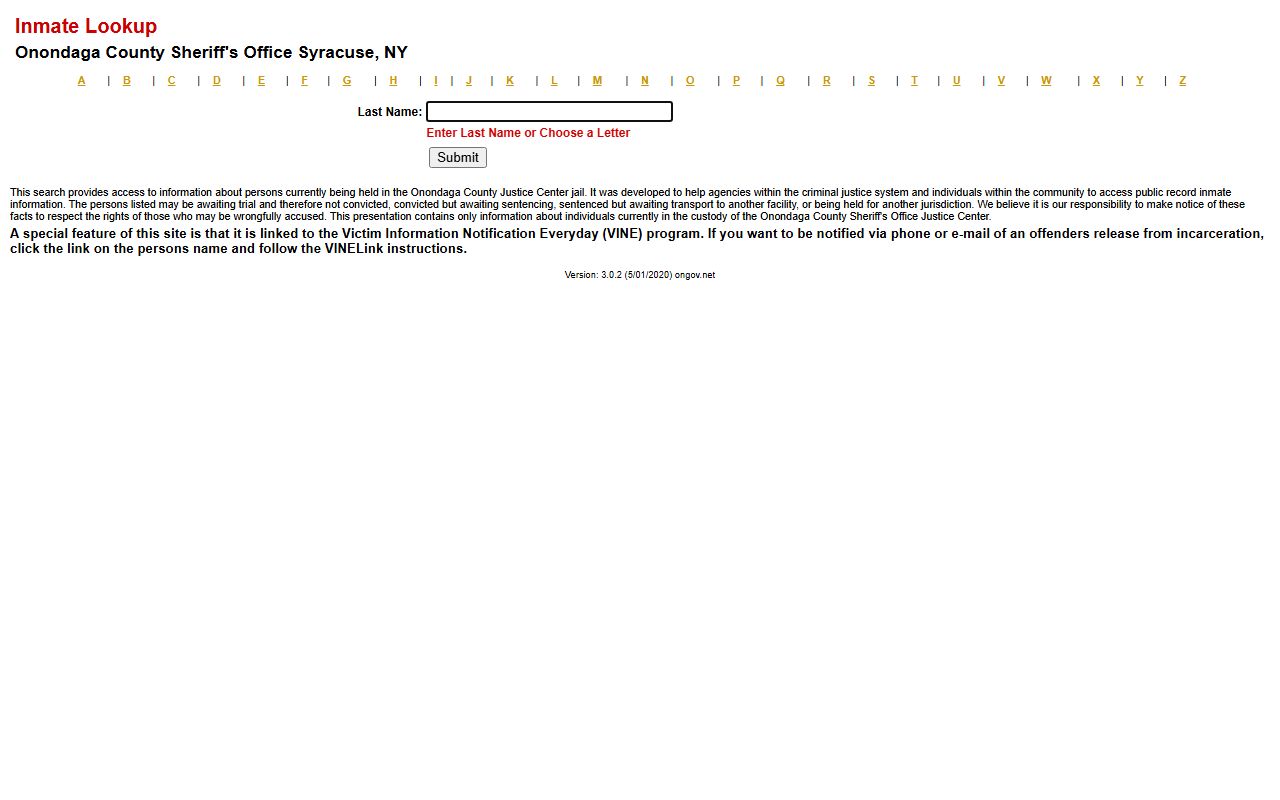 Patrick J. Corbett Justice Center inmate lookup for Onondaga County custody search
