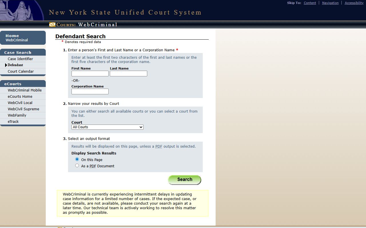Onondaga County court records after arrest WebCriminal defendant search portal